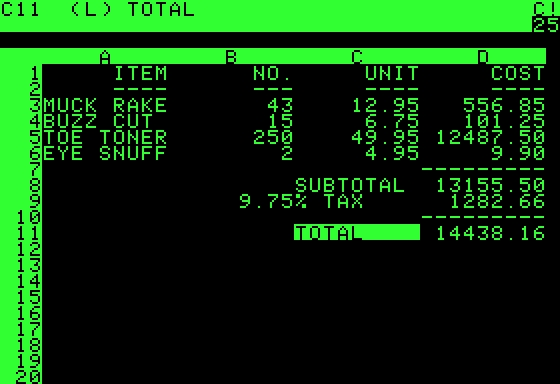 Ein VisiCalc-Blatt auf einem Apple II
