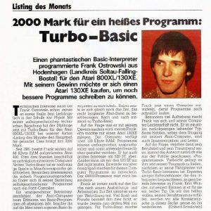 Frank Ostrowski: Turbo-Basic als "Listing des Monats"