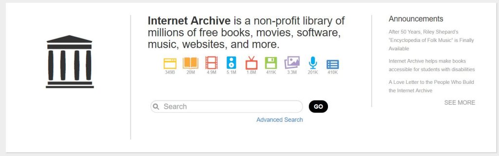 So sagt es die Startseite von archive.org