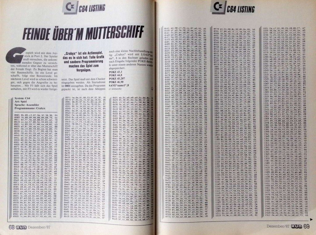 Ein Assembler-Listing zum Abtippen in der Computerzeitschrift RUN