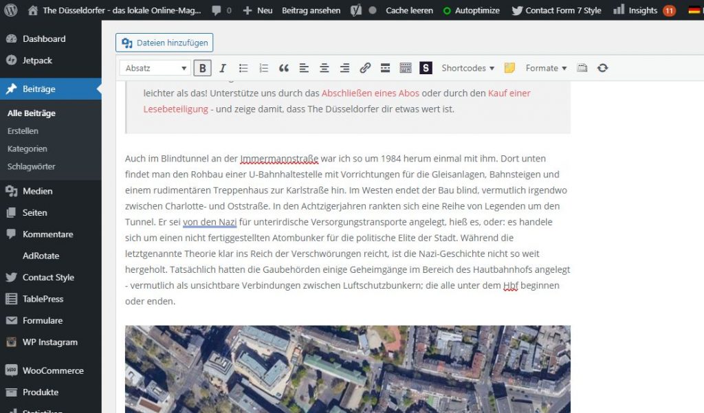 Mogelpackung WYSIWYG - ein Editor in Wordpress (Screenshot The Düsseldorfer)
