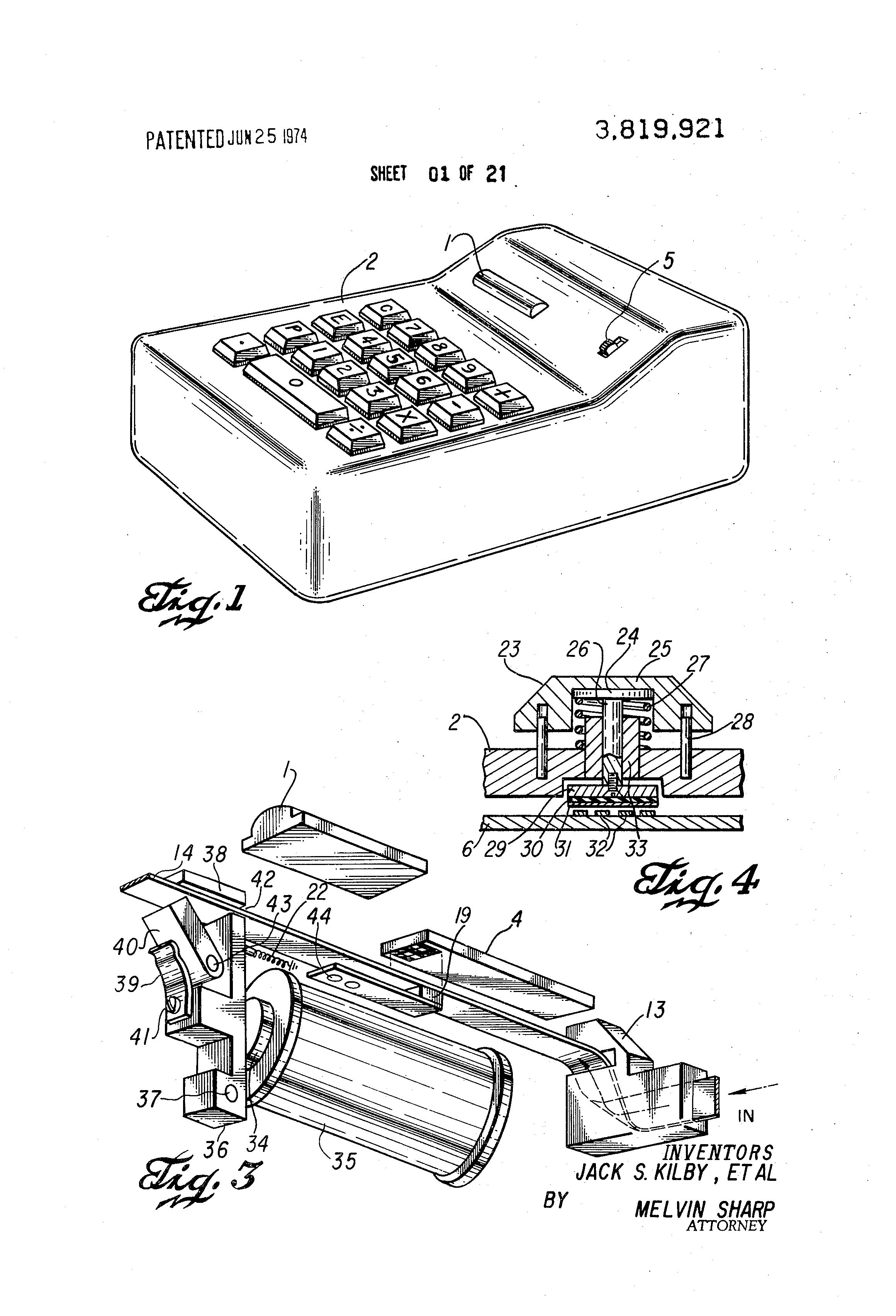 Die Patentschrift zu Jack Kilbys Taschenrechner-Design (Abb. via Espacenet - siehe Bildnachweis unten)