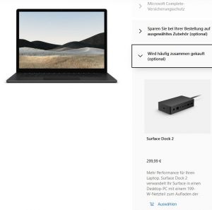 Der offizielle Preis für Microsofts Surface Dock 2 (Screenshot Microsoft)