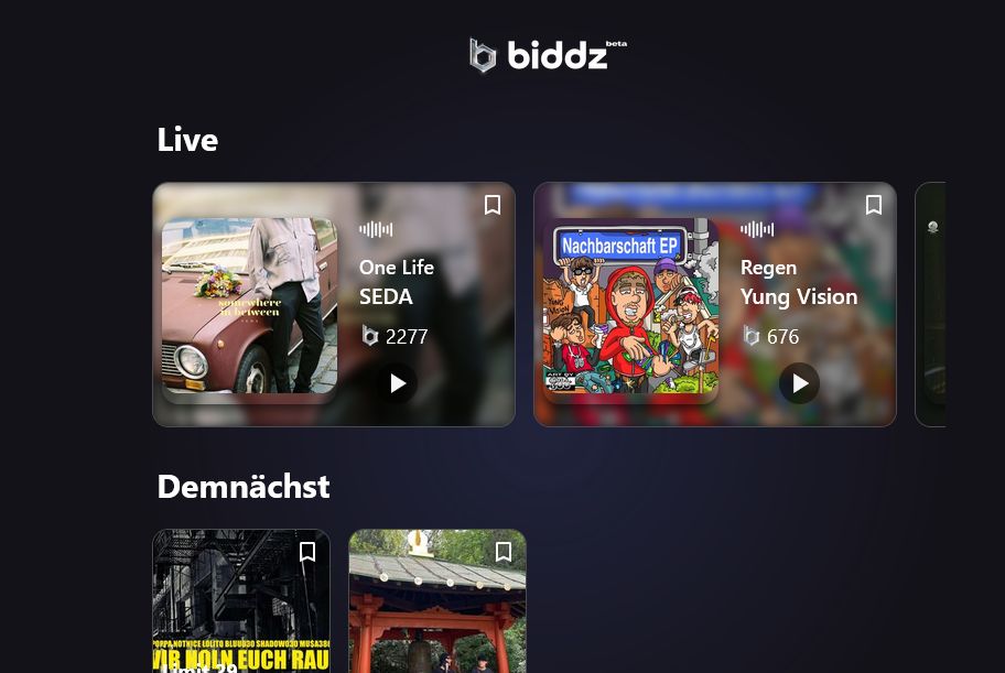 So präsentiert sich die biddz-App (Screenshot)