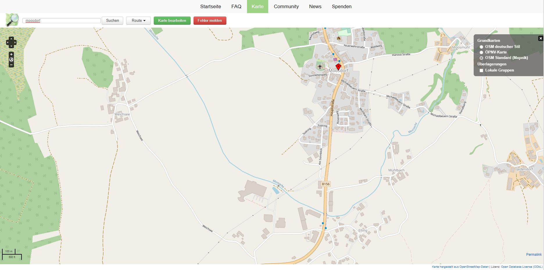 OSM-Karte im Browser - analog zu Google Maps (Screenshot)