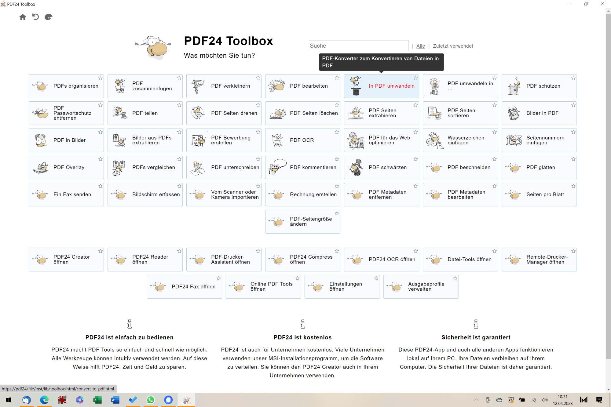 PDF24-Creator, eines der vielen Tools zum Erzeugen und Bearbeiten von PDF-Dateien (Screenshot)
