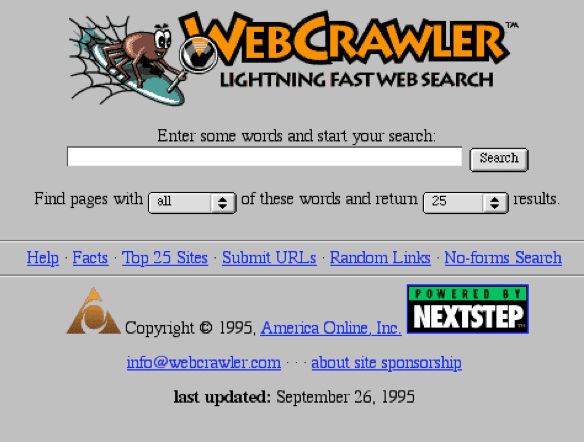 Die Mutter aller Crawler: die Suchmaschine namens Webcrawler (Screenshot)