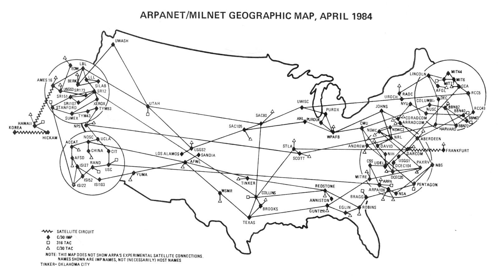 Der Zustand des ARPAnet im Jahr 1984 (Abb. via scihi.org)