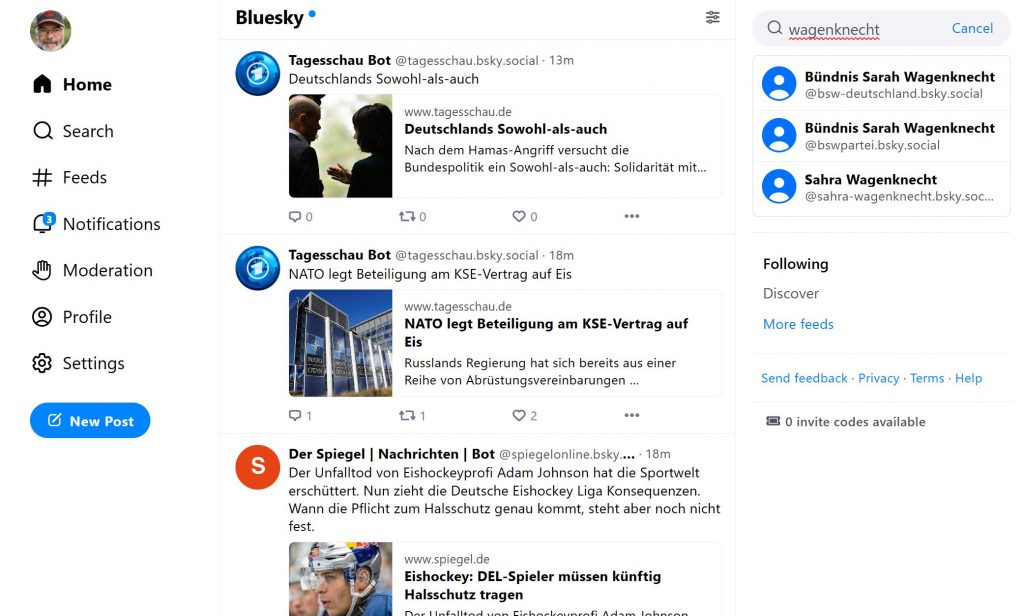 Bluesky-Home: Schlicht, übersichtlich und ziemlich wie Twitter (Screenshot)
